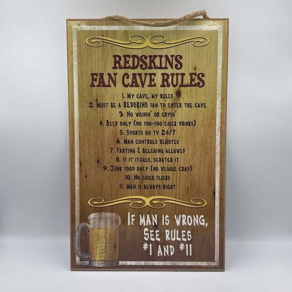 Vintage Washington Redskins Fan‎ Cave Wooden Hanging Sign 10"x16" Man Cave DC - Picture 1 of 5